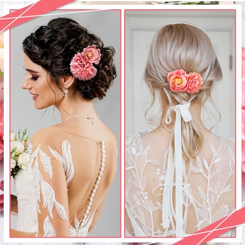 BBTO 21 Pcs Flower Hair Clip Rose Hair Clips Barrettes for Women Flower Accessories Boho Bride Claw Clip Hairpin Brooch Pin Headpiece for Wedding (Light Pink) - color: Light Pink