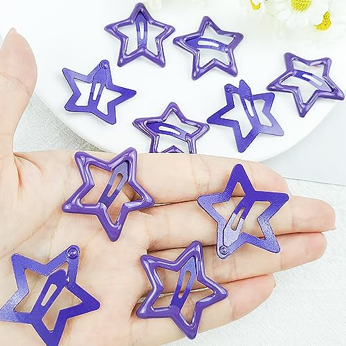 Dark Purple Y2K Star Hair Clips, 10PCS Hair Accessories for Women Girls, Non-slip Hollow Glitter Small Clips for Everyday Fashion and Party - color: Style7