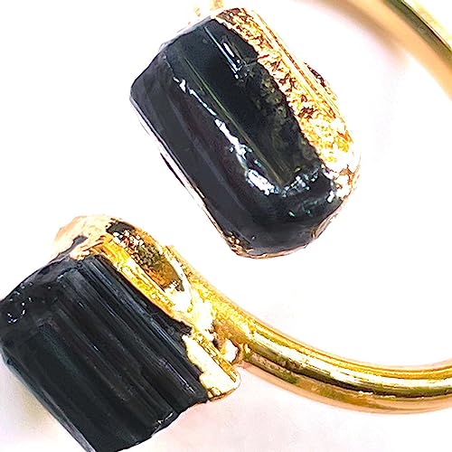 Irregular Black Tourmaline Rough Stone Open Ring Golden Handmade Finger Jewelry Adjustable Size Ring for Women Men Black Tourmaline, Resizable, As Pic Shows
