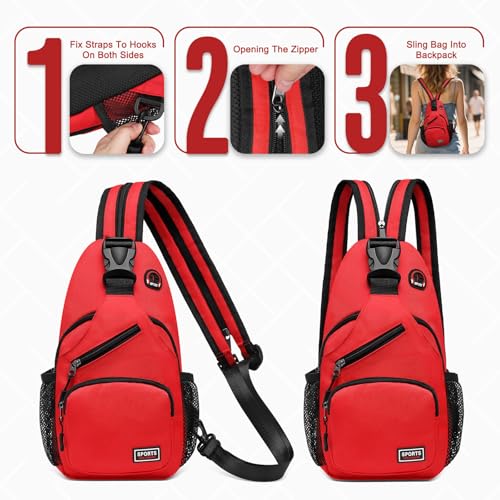 Convertible Sling Bag with Coin Pocket, 7.9" Tablet Crossbody Mini Backpack with Headphone Jack Casual Pack for Women Men Travel, Red - color: Red, size: Small