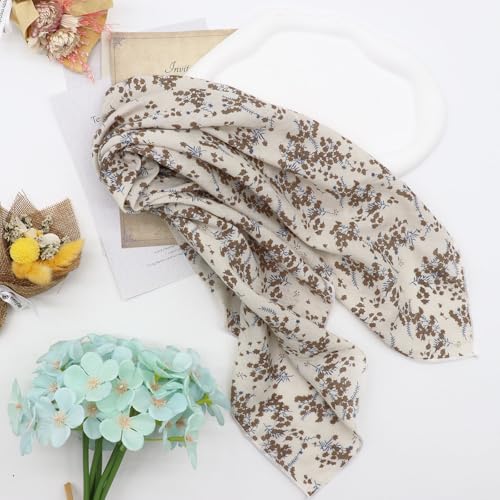 Bandanas for Women Men 21"x21" Floral Headband Scarf Versatile Hair Bandana Square Head Scarf - color: Beige and Brown