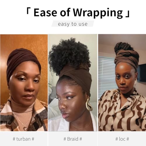 Head Wraps for Black Women, Breathable Headwrap Soft Long Hair Wraps Wide Headscarves for Locs Braids - color: Brown