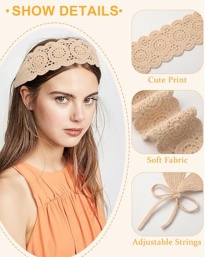 HAIMEIKANG Hippie Hair Bandanas Headbands for Women Boho Headband Knit Hair Bands Floral Head Wrap for Girls (Khaki + Brown + Dark Brown) - color: Khaki + Brown + Dark Brown