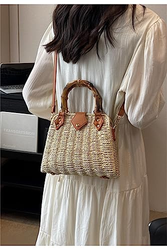Cross Body Handbags for Women Straw Woven Beach Bag 2026 Summer Handmade Purses Wicker Rattan Bag Holiday - color: Beige