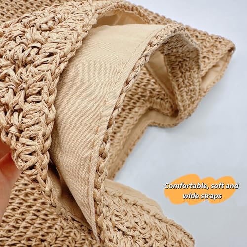 Aphoraeny Straw Beach Bag Buckets Totes Handbag Shoulder Tote Bag Straw Purse Summer Purse Women Summer Handbag - color: D-brown