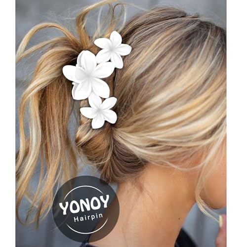 6PCS Flower Hair Clips for Women, Non-Slip Matte Hawaiian Plumeria Large Claws Clips with Strong Hold, Cute Beach Hair Accessories - color: Color A