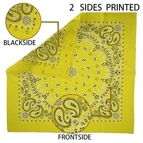 6 Pack 12 Pack Bandanas 2 Sides Printed 22inch Unisex Cowboy Kerchiefs - color: Yellow-6 Pack