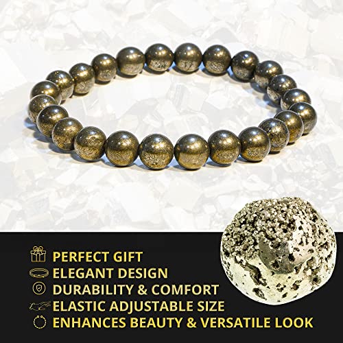 ANAYA AGATE Healing Crystal Bracelet for Women and Men – 8mm Round Beaded Bracelet for Men and Women – Unisex Stretchy Gemstone Bracelet for Healing and Protection - color: Pyrite