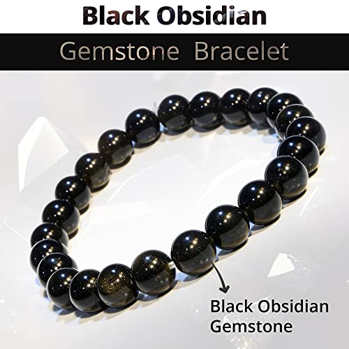 ANAYA AGATE Healing Crystal Bracelet for Women and Men – 8mm Round Beaded Bracelet for Men and Women – Unisex Stretchy Gemstone Bracelet for Healing and Protection - color: Black Obsidian