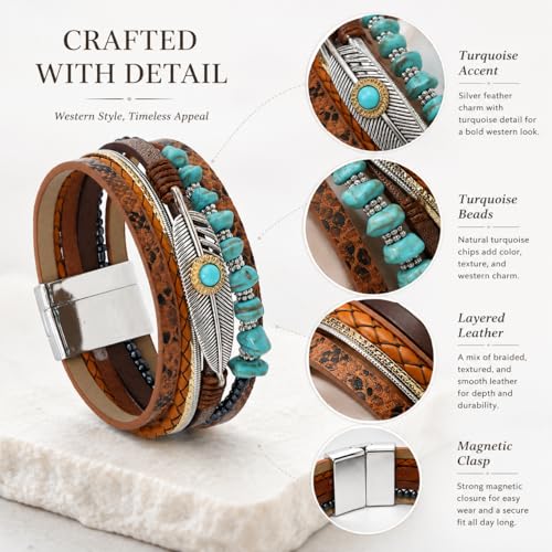 Long tiantian Western Turquoise Beaded Bracelet Set for Women Stackable Cowgirl Bracelets Boho Concho Jewelry Country Concert Rodeo Outfit Accessories Gifts - color: B4:western bracelets