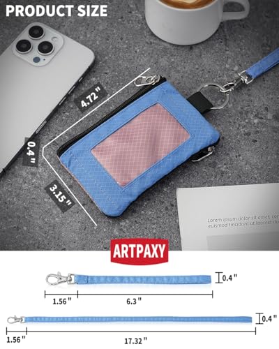 Artpaxy Minimalist Wallet For Mens Womens, Keychain RFID Blocking Zipper Small Wallet with ID Window 2 Lanyards,Water Resistant Travel Cash Card Coin Case Boys Girls - color: Light pink purple+Light blue, style: Casual