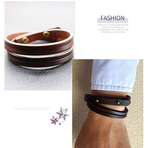 Mens Genuine Leather Bracelet - Handmade Adjustable Leather Cuff Bracelet punk Style leather wrap Wristband for Men - color: B-2 Wrap