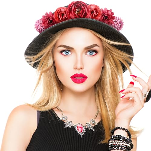 BBTO 21 Pcs Flower Hair Clip Rose Hair Clips Barrettes for Women Flower Accessories Boho Bride Claw Clip Hairpin Brooch Pin Headpiece for Wedding (Red Series) - color: Red Series