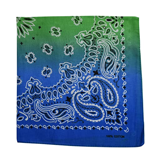NYFASHION101 Unisex Double Sided Print Paisley Cotton Bandana Head Wrap Scarf - color: Blue Fade