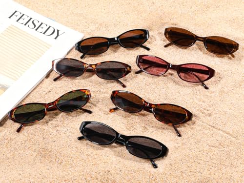 FEISEDY Retro Oval Womens Sunglasses, Trendy Cat Eye Skinny Chic Narrow Y2K 90s Small Sunnies B9177 - color: Wine Red Frame - Gradient Red