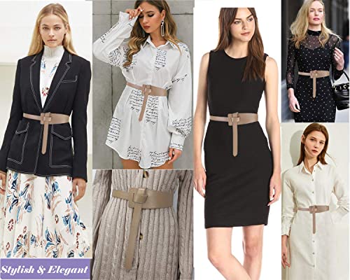 ALAIX Women's Leather Belt Dress Belt for Jeans Jumpsuit Coat Fashion Tie a Knot Genuine Leather Waist Belt - color: Cappuccino, size: Waist Size up to 34 inches