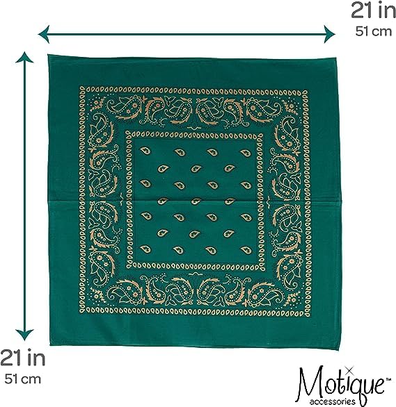 Motique Accessories 22 Inch Cotton Paisley Bandana - color: Green Gold