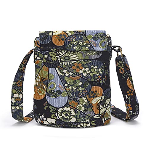 OPQRSTU Women's Retro Small Size Canvas Shoulder Bag Hippie Boho Crossbody Handbag - color: Blue Windmill