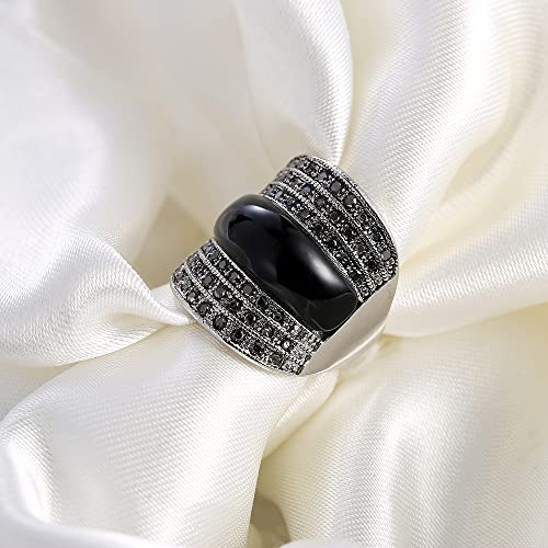 Women's Vintage Green Black Resin Marcasite Crystal Big Statement Cocktail Party Rings - color: Black