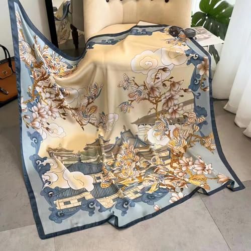 K-Elewon Large Square Scarf 43" Silk Scarf Fashion Scarves Silk Feeling Hair Wrapping Scarfs Night Sleeping Headscarf - color: Vb21