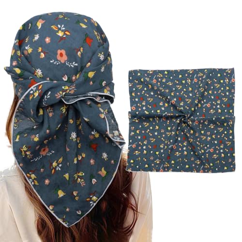 Bandanas for Women Men 21"x21" Floral Headband Scarf Versatile Hair Bandana Square Head Scarf - color: Dusty Blue