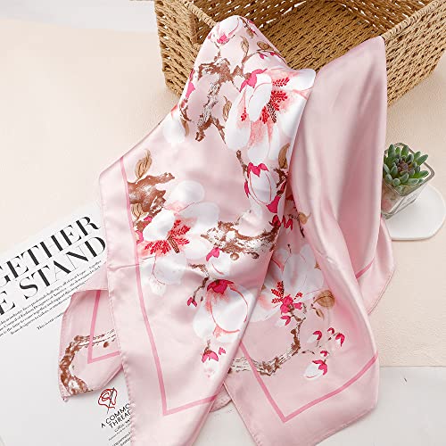 NZKNP Silk-Like Head Scarf - Women's Bandana Wraps - color: 23-pink Flowers, size: 35"*35"
