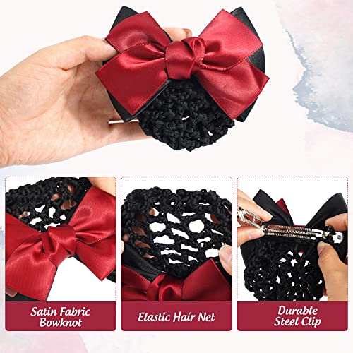 TXIN 8 Pieces Women Hair Snood Net Bowknot Decor Barrette Elastic Mesh Hair Bun Cover Satin Bow Crochet Hairnet Professional Hair Clip Hairpin for Women Girls Working Styling Accessories, 8 Colors