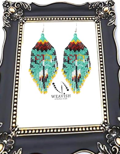 Long Beaded Dangle Earrings – Boho Native Handmade Seed Bead Tassel Bohemian Large Statement Drop Fringes for Women - color: Pattern7