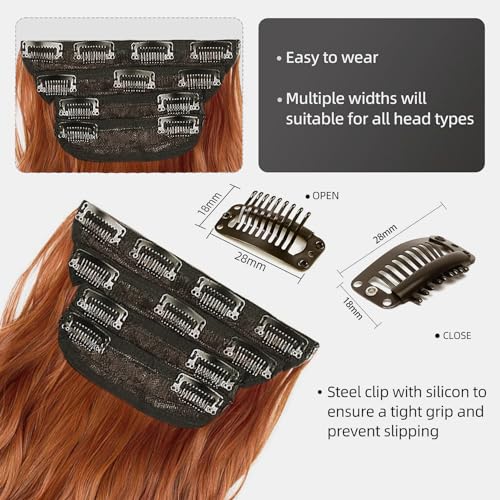 Copper Red Curly Clip In Hair Extensions for Women Synthetic Clip in Long Wavy Extension 20 Inch Double Weft 4PCS Hairpieces Full Head for Women Costume Party Valentine's Day - color: COPPER RED 01