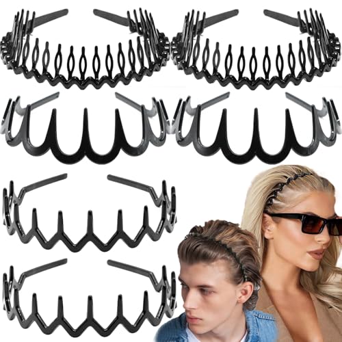 6 PCS Zig Zag Headbands Plastic Wavy Hair Head Band Comb with Teeth Hoop Accessories for Women Men Girls, Versatile Bright Black - color: Versatile Bright Black