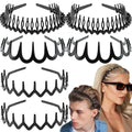 6 PCS Zig Zag Headbands Plastic Wavy Hair Head Band Comb with Teeth Hoop Accessories for Women Men Girls, Versatile Bright Black - color: Versatile Bright Black