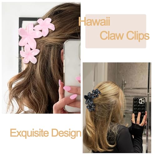 4Pcs Cute Hawaiian Flower Claw Hair Clips for Women Pink Black Large Claw Clips for Thick Thin Hair Strong Hold Beach Hair Accessories for Women and Girls - color: 07-Colorful