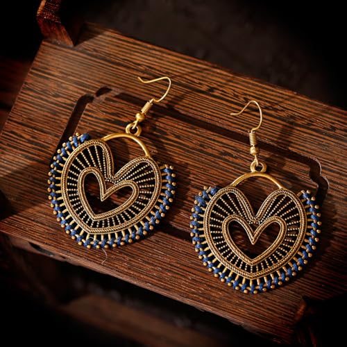 Silver/Gold Boho Dangle Statement Earrings for Women Trendy,Handmade Vintage Dainty Cute Long Drop Summer Earrings,fashion Accessories Jewelry Gifts - color: A15 heart shaped braided rope