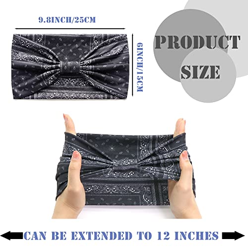 FULZTEY Boho Headbands for Women Fashion Wide Knot Hair Bands Elastic Turban Head Wraps Yoga Running Sweatband Vintage Printed Hair Accessories for Women and Girls 4Pcs - color: Style 1