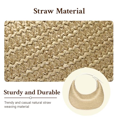 Herald Straw Crossbody Bag for Women Beach Woven Hobo Handbag Summer Chic Crescent Shoulder Purses with Adjustable Strap - color: Beige