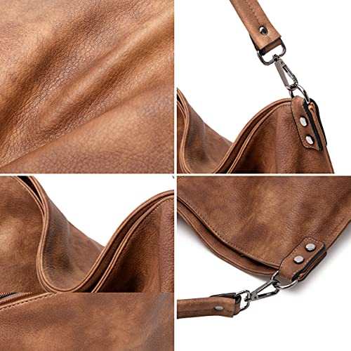lapsting Hobo Bags for Women Handbags Purse Ladies Boho Shoulder Bag Crossbody Purses Faux Leather - color: H - 17.3inch Brown - Black Metal