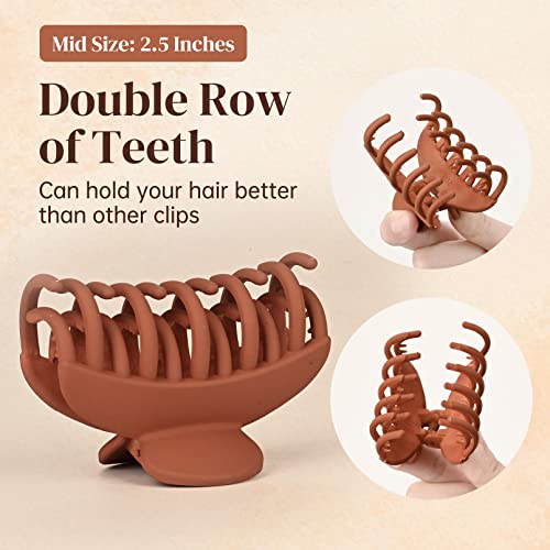 DEEKA 4 PCS Double Row Teeth Hair Claw Clips 2.5" Medium Hair Clips for Thin Hair Small Matte Clips Short Fine Hair Accessories for Women and Girls -Black Brown - color: Neutral Colors, size: 4 Count (Pack of 1)