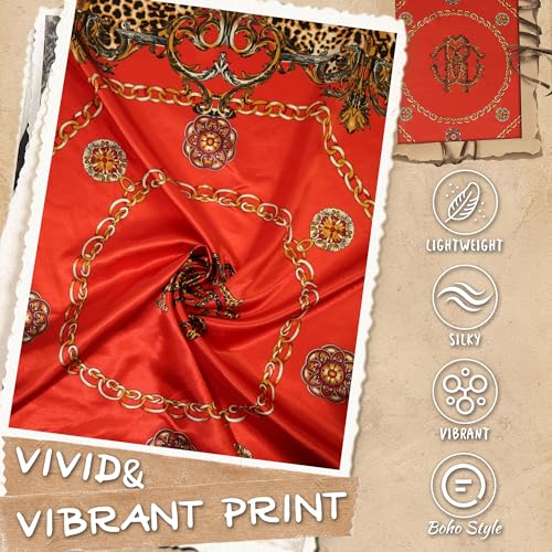 Large Square Head Scarf Bandana - 35" Satin Hair Scarf for Women Like Silk Scarf Fashion Hair Wrapping - color: Leopard Chain(red), size: 35IN*35IN