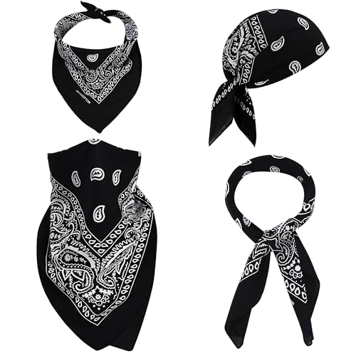 Mochabao 100% Cotton 27" x 27" Large Bandanas for Men & Women, Multi-Purpose Bandana Headbands, Square Head Scarf - color: Black