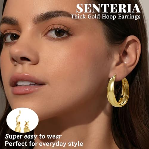 Senteria 12mm Wide Thick Hoop Earrings 925 Sterling Silver Hoop Earrings for Women Hypoallergenic 14K Real Gold Plated Hoops Large Earring Lightweight Chunky Hoops Earring for Women 25/30/40/50MM - color: Gold-40mm
