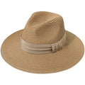 Lanzom Women Wide Brim Straw Panama Roll up Hat Fedora Beach Sun Hat UPF50+ - color: Brown, size: One Size-Medium