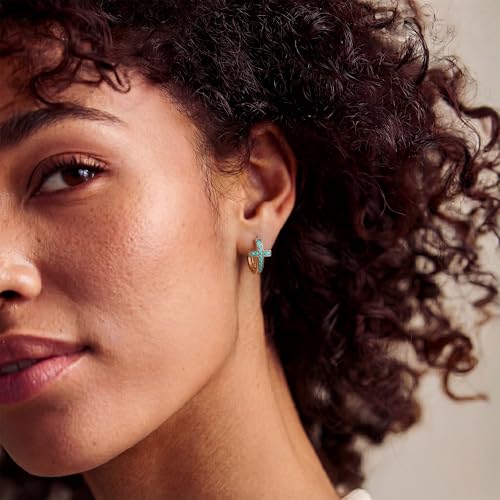 MEVECCO Cross Hoop Earrings 14K Gold Plated Dainty Minimalist Simple Small Faith Cross Huggie Earrings For Women Symbol of Protection Faith Jewelry Gift - style: Tur-Cross