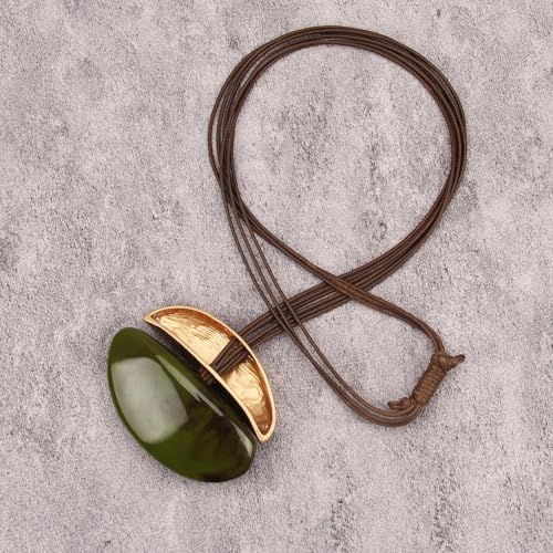GelConnie Leather Necklace for Women Large Pendant Long Brown Necklace Circle Leather Choker Vintage Sweater Necklace Gold Chunky Boho Necklaces for Women - style: Bohemian Pendant Necklace