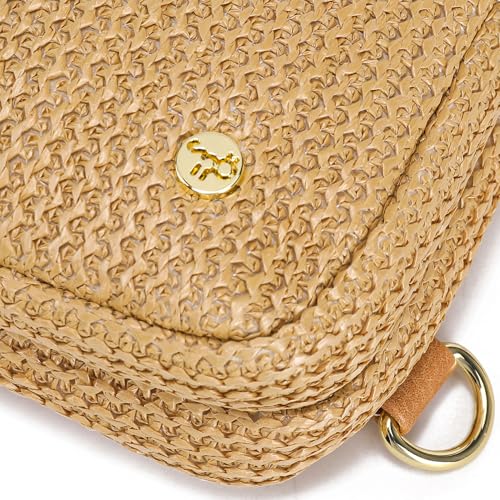 Haytijoe Faux Straw Crossbody Bags for Women RFID Summer Raffia Sling Bag Beach Vacation Travel Purse - color: Dessert Khaki