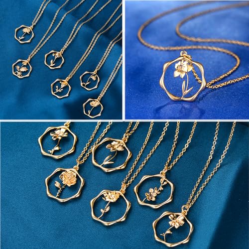 Gold Necklace for Women Birth Flower Necklaces 18K Gold Plated Custom Birth Month Floral Necklaces Birthday Gifts for Women - style: Gold-01-Snowdrop