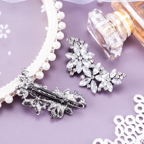 PAGOW Silver 8 Pcs Crystal Flower Hair Clips, Wedding Hair Accessories for Brides Women Girls, Rhinestone Flower Headpiece - color: Silver 8pcs