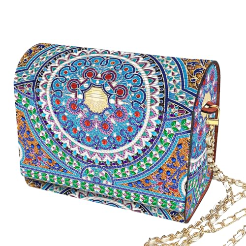 C'eitura Mandala Diamond Art Wooden Clutch Purse with Chain, 5D DIY Rhinestone Shoulder Bag Kit, Boho Festival Wallet, Handmade Craft Project for Beginners, Unique Women's Gift - color: SKB210