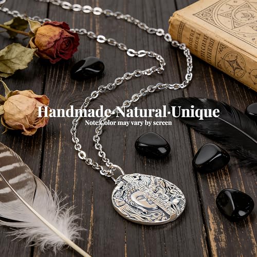 Buddha and Demon Copper Pendant Necklace for Men Women, Vintage Gothic Talisman Style Amulet Necklace for Good Luck, Devil Medallion Buddhist Chain for Protection, Unisex Dark Aesthetic Statement Buddha Jewelry with Gift Box