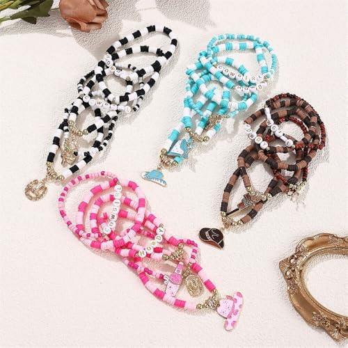 Fuqimanman2020 Boho Western Cowgirl Howdy Stackable Beaded Bracelet Set for Women Western Country Hat Boot Charms Polymer Clay Beads Bracelets Country Concert Rodeo Jewelry Gift - color: Style 2 Brown boots
