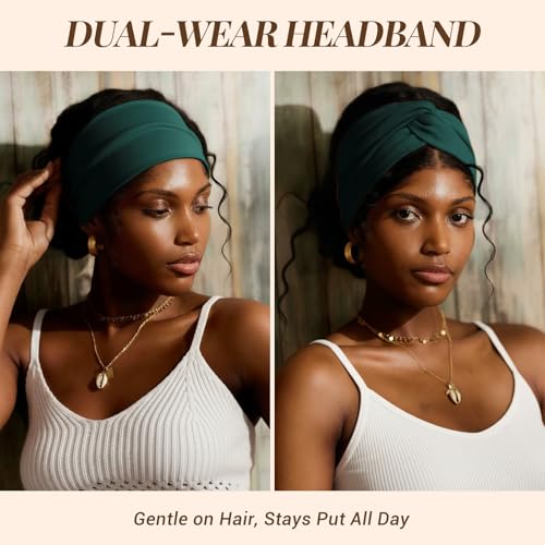 Awumbuk Wide Headbands for Women, 7.08 Inch Thick Boho Turban Style Hair Wraps, Non-Slip Moisture-Wicking Workout Headband for Sports, Yoga, Daily Fashion, 8 Pack Multi Colors (green) - color: green